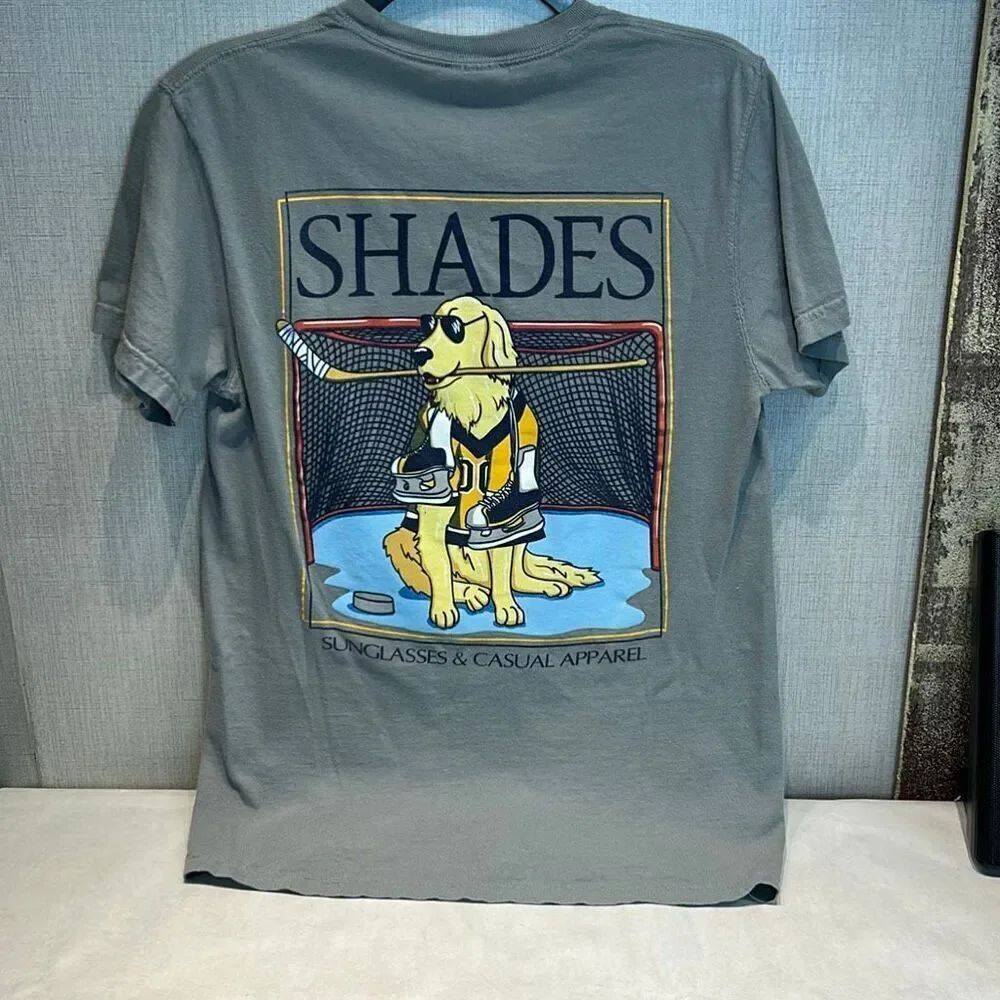 Shades Hockey Dog Tshirt Gray Granite Unisex Sz Small Comfort Colors Short Sleev